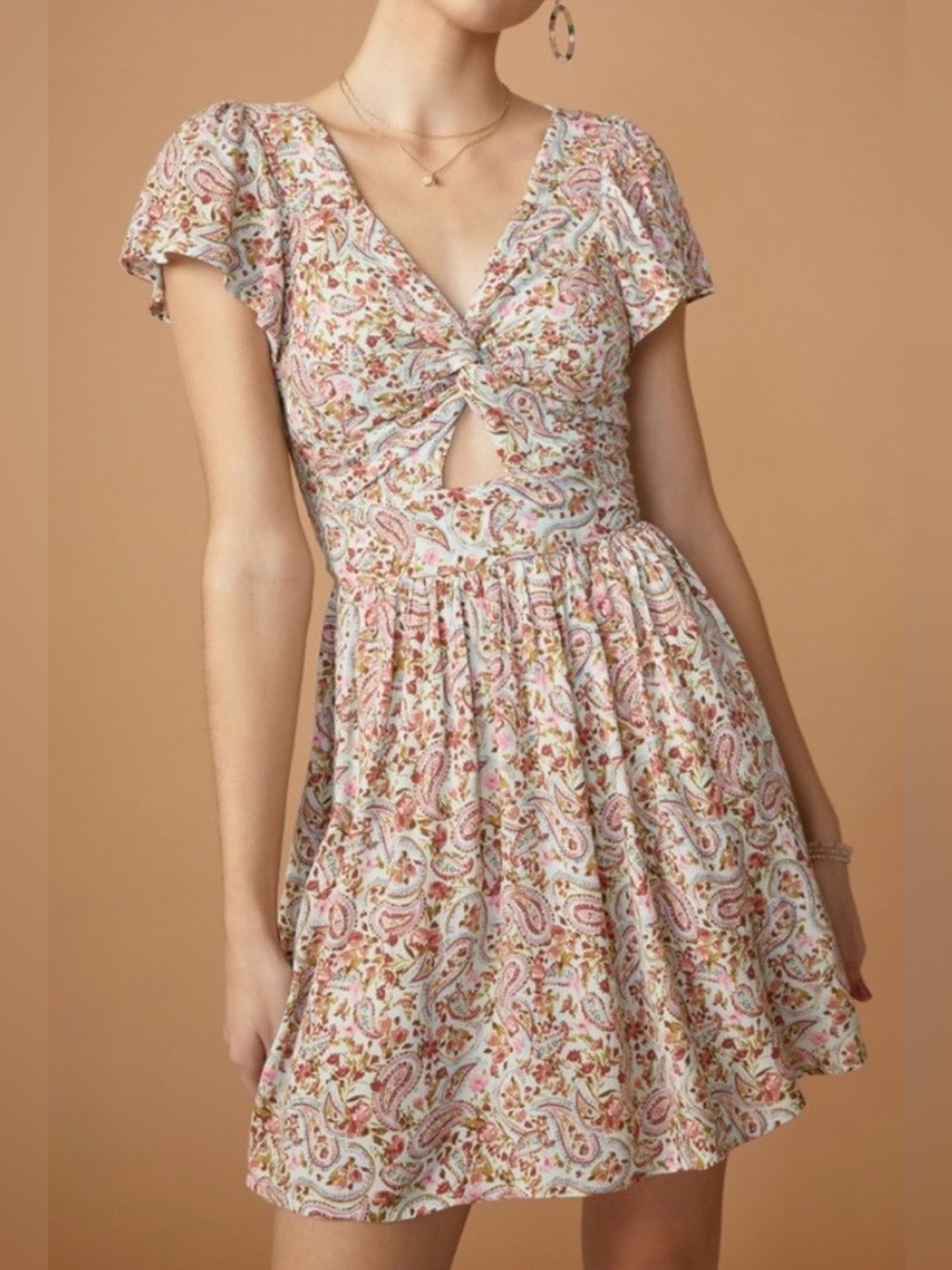 Francesca’s Blue Rain Floral Mini Dress Cutout Large NWOT